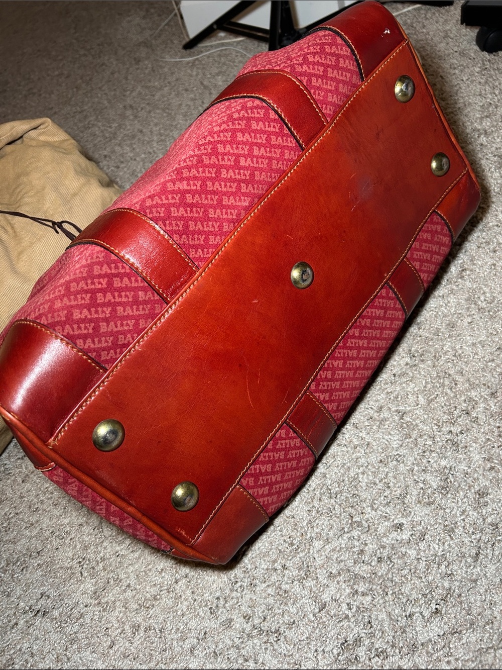 Bally Red Monogram Travel Duffel with Leather Trim - Picture 7 of 11